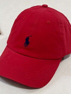 Ralph Lauren Red Baseball Cap with Navy Pony Logo